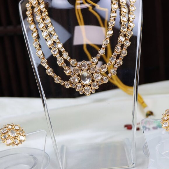 Regal Triple-Layer Kundan Necklace & Earrings Set, JP34 - Picture 9 of 10